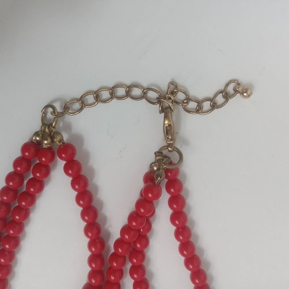 Vintage Red Triple Strand Graduated Bead Necklace with Extender Goldtone Accents